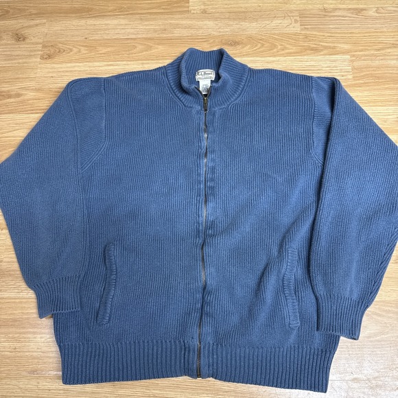 L.L. Bean Other - L.L. Bean Men's Size Large-Reg‎ Full Zip Sweater Cardigan Blue  100% Cotton Knit